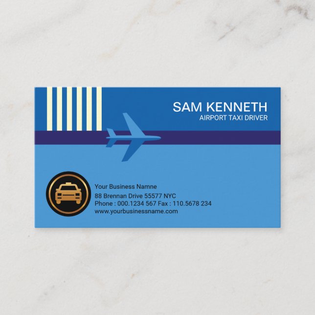 Blue Airplane Runway Airport Taxi Business Card (Front)