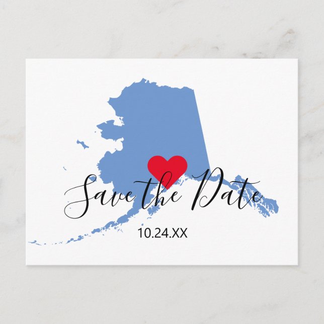 Blue Alaska Map Shape Save the Date Postcard (Front)