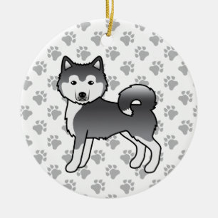 Blue Alaskan Malamute Cute Cartoon Dog Ceramic Tree Decoration