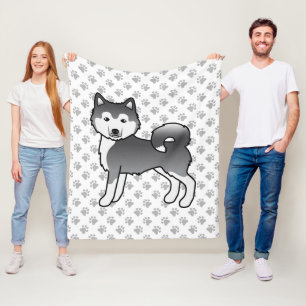 Blue Alaskan Malamute Cute Cartoon Dog & Paws Fleece Blanket