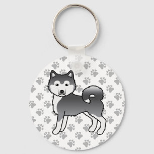 Blue Alaskan Malamute Cute Cartoon Dog & Paws Key Ring