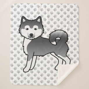 Blue Alaskan Malamute Cute Cartoon Dog Sherpa Blanket
