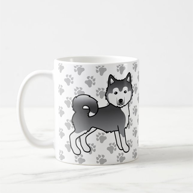 Blue Alaskan Malamute Cute Dog & Paws Coffee Mug (Left)