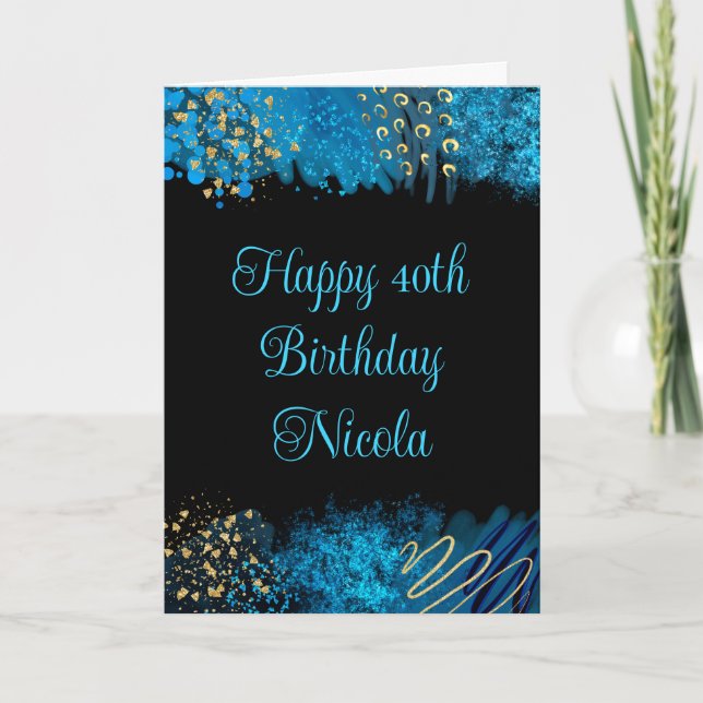 Blue Alcohol Ink Birthday  Card (Front)