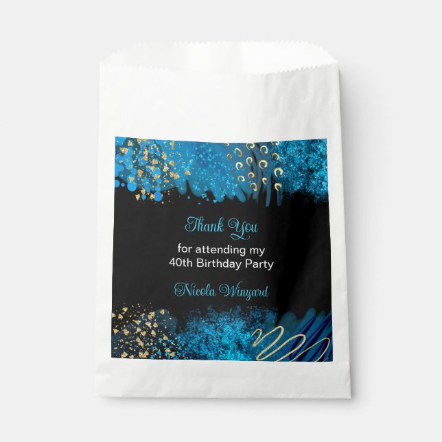 Blue Alcohol Ink Birthday Party Favour Bags (Front)