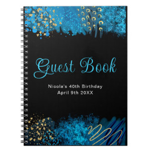Blue Alcohol Ink Birthday Party Guest Book