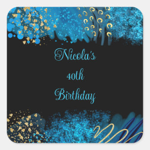 Blue Alcohol Ink Birthday Party Square Sticker