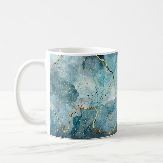 Blue alcohol ink coffee mug (Left)