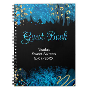Blue Alcohol Ink Sweet 16 Birthday Guest Book