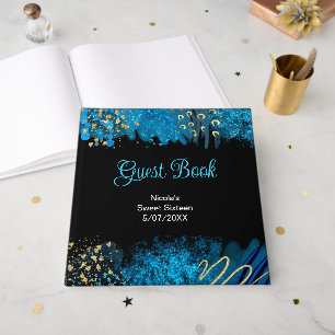 Blue Alcohol Ink Sweet 16 Birthday Party Guest Book