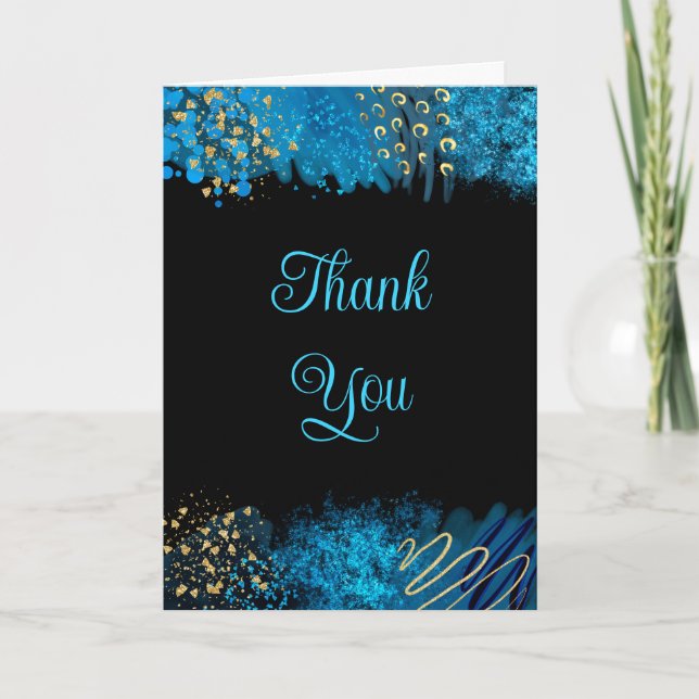 Blue Alcohol Ink Sweet Sixteen Thank You Card (Front)