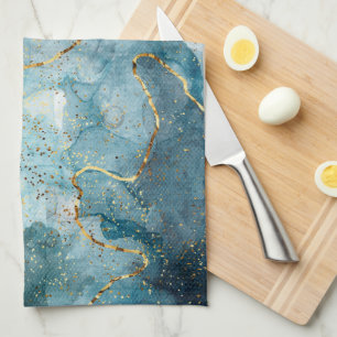 Blue alcohol ink tea towel