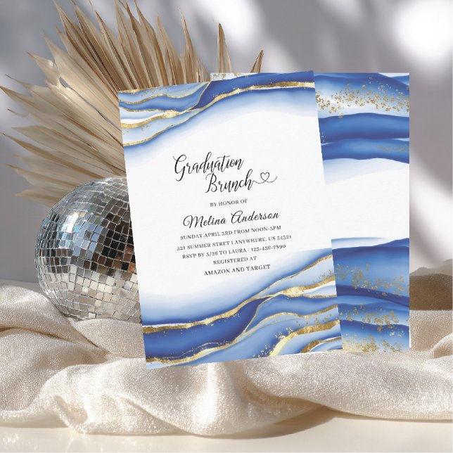 Blue Alcohol Ink Texture watercolor  graduation br Invitation (Creator Uploaded)
