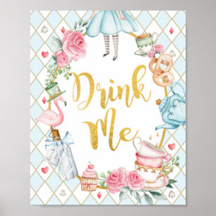 Blue Alice in Wonderland DRINK ME Party Sign