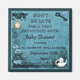 Blue Alice in Wonderland Save The Date Baby Shower Magnet