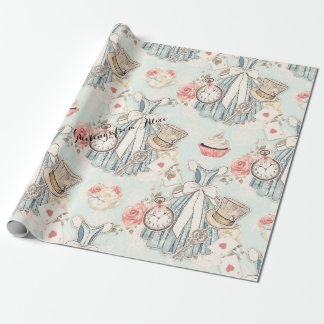 Blue Alice in Wonderland Wrapping Paper