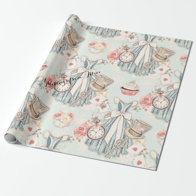Blue Alice in Wonderland  Wrapping Paper (Unrolled)
