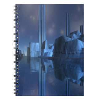 Blue Alien Harbour City Spiral Notebook