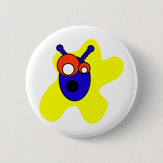 Blue Alien Head 6 Cm Round Badge (Front)