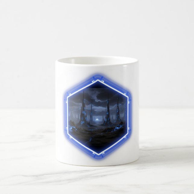 Blue Alien Landscape With Mandelbrot -  Coffee Mug (Center)