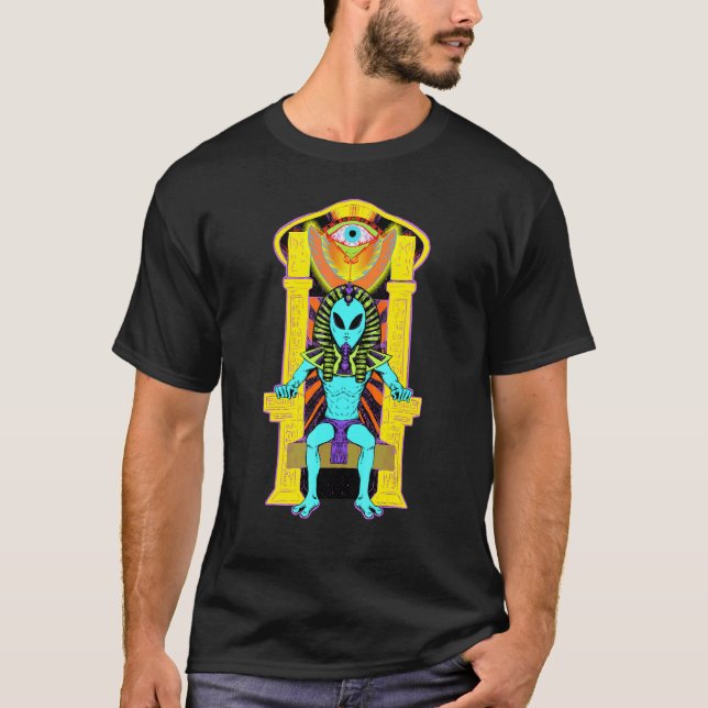 Blue Alien on Throne T-Shirt (Front)