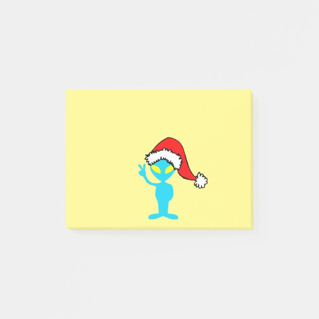 Blue Alien with Santa Hat Post-it Notes (Front)