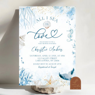 Blue All I Sea is Love Bridal Shower Invitation