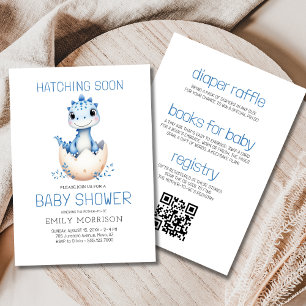 Blue All in One Dinosaur Hatching Soon Baby Shower Invitation