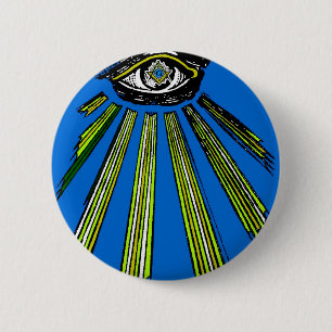 Blue All Seeing Eye Square and Compass Mason 6 Cm Round Badge