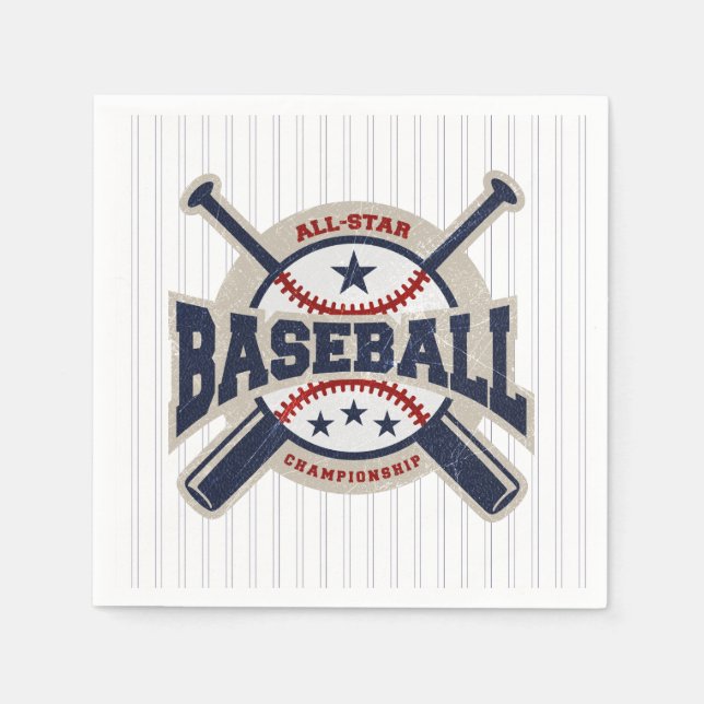 Blue All Star Sport Baseball Birthday Party Napkin (Front)