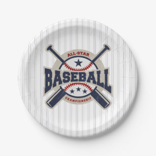 Blue All Star Sport Baseball Birthday Party Paper Plate