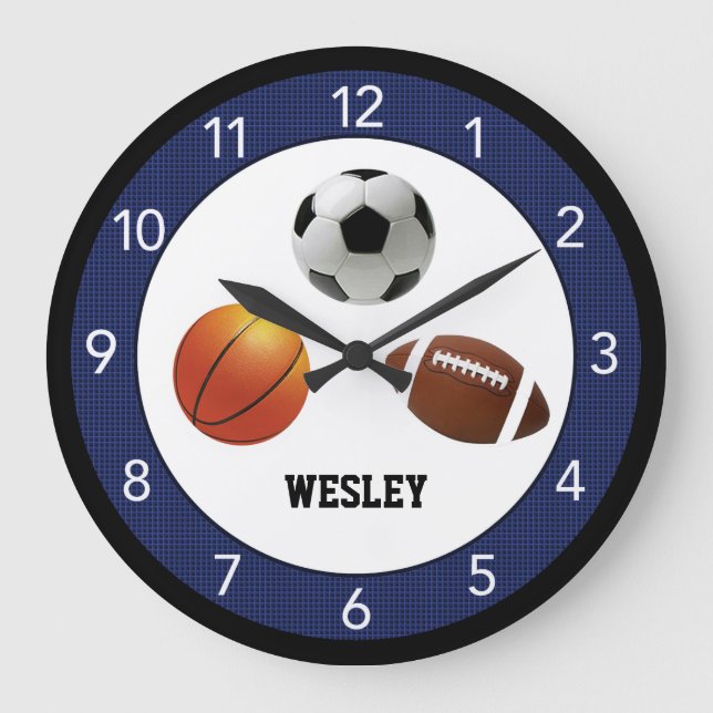 Blue All Star Sports Kid's Custom Large Clock (Front)