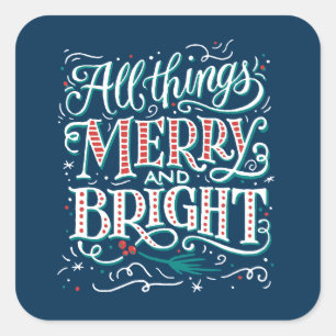 Blue All Things Merry & Bright Christmas Sticker