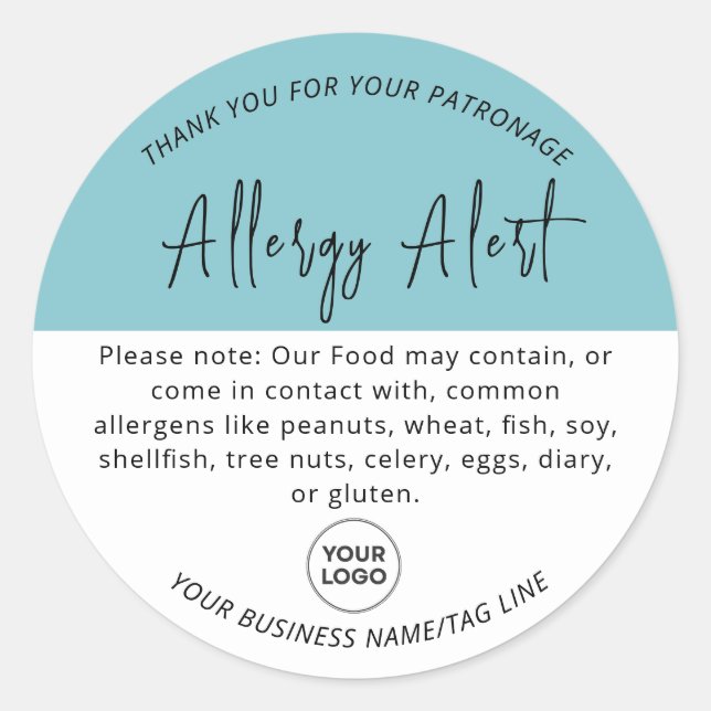 Blue Allergy Food Warning Alert Round Sticker (Front)