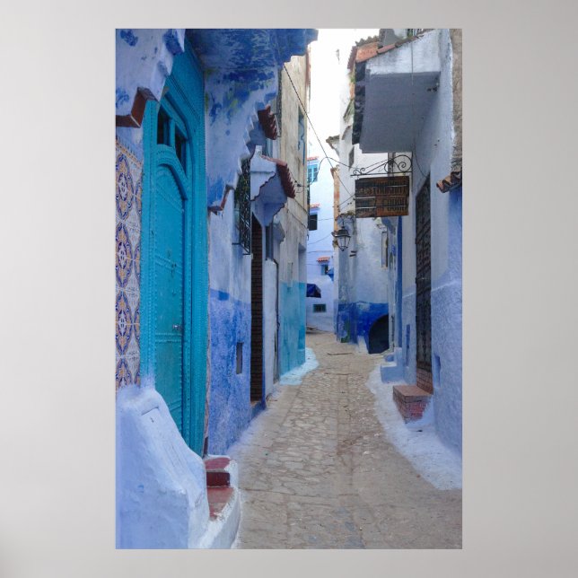 Blue Alley in Chefchaouen, Morocco Poster (Front)