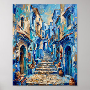 Blue Alley Poster Luxury Abstract Oil Painting