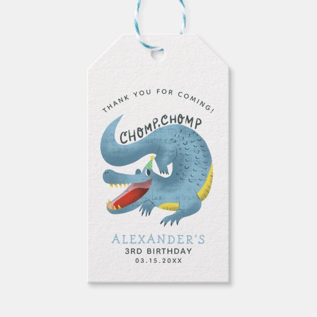 Blue Alligator Birthday Party Favour Gift Tags (Front)