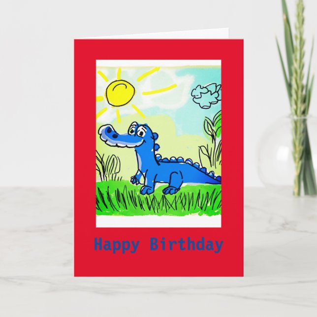 Blue Alligator Kids, 5" x 7" Folded Birthday Card (Front)