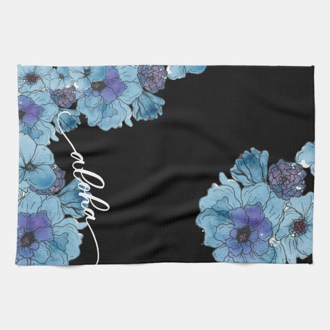 Blue Aloha Floral Kitchen Towel (Horizontal)
