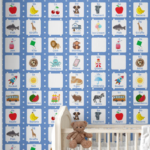 Blue Alphabet ABC Kids Pattern Wallpaper