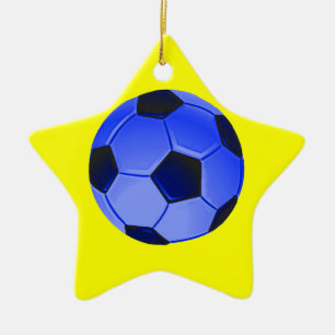 Blue American Soccer or Association Football Ceramic Tree Decoration
