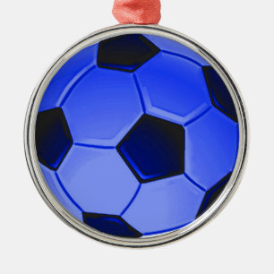 Blue American Soccer or Association Football Metal Tree Decoration
