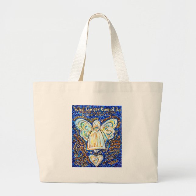 Blue &amp; Gold Cancer Angel - Large Tote Bag (Front)