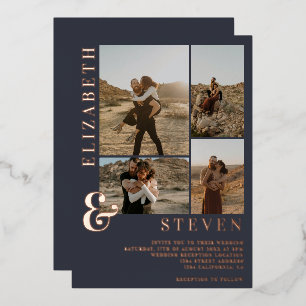 Blue ampersand 4 photo grid wedding rose gold