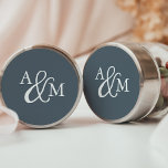 Blue Ampersand Monogram Wedding Classic Round Sticker<br><div class="desc">Seal your invitation envelopes or favours with these elegant solid colour wedding stickers featuring your initials worked into a monogram joined by a decorative script ampersand,  on a smoky blue-grey background. Designed to match our Snowbound and Winter Reverie wedding invitation collections.</div>