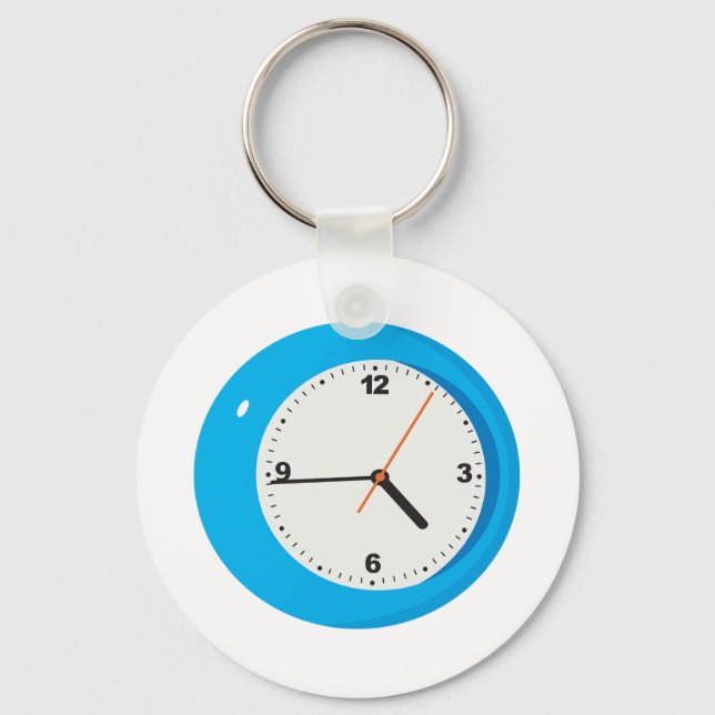 Blue Analogue Clock Key Ring (Front)