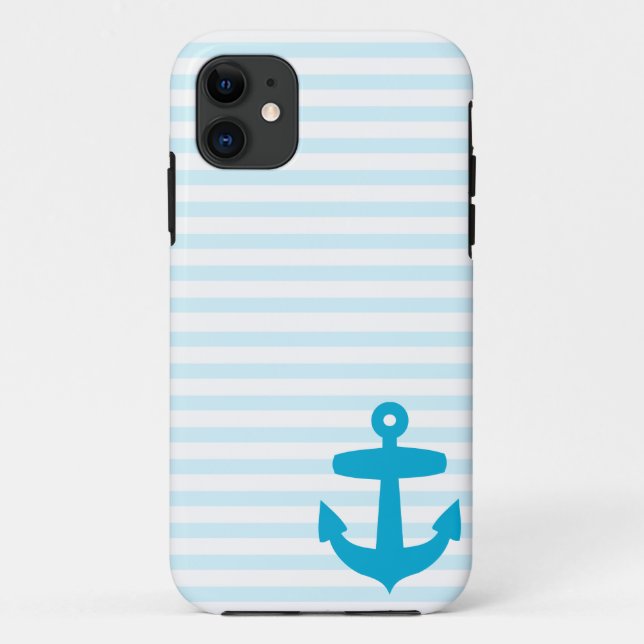Blue Anchor and Light Blue Sailor Stripes Case-Mate iPhone Case (Back)