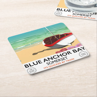 Blue Anchor Bay Somerset travel poster Square Paper Coaster