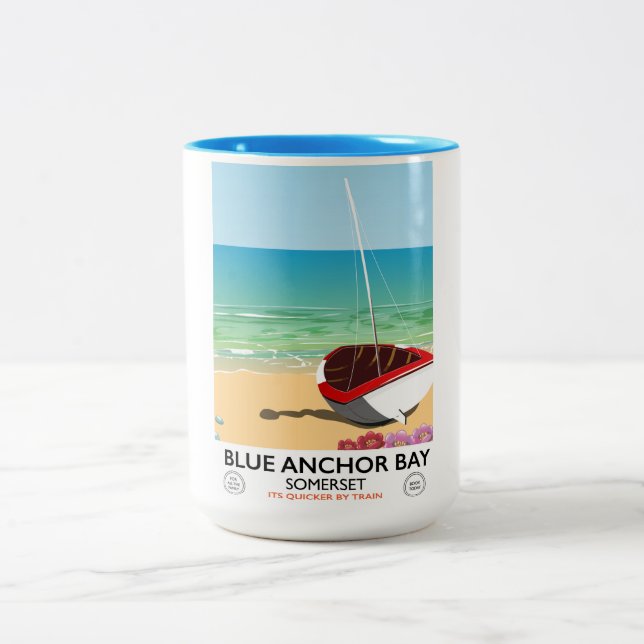 Blue Anchor Bay Somerset travel poster Two-Tone Coffee Mug (Center)
