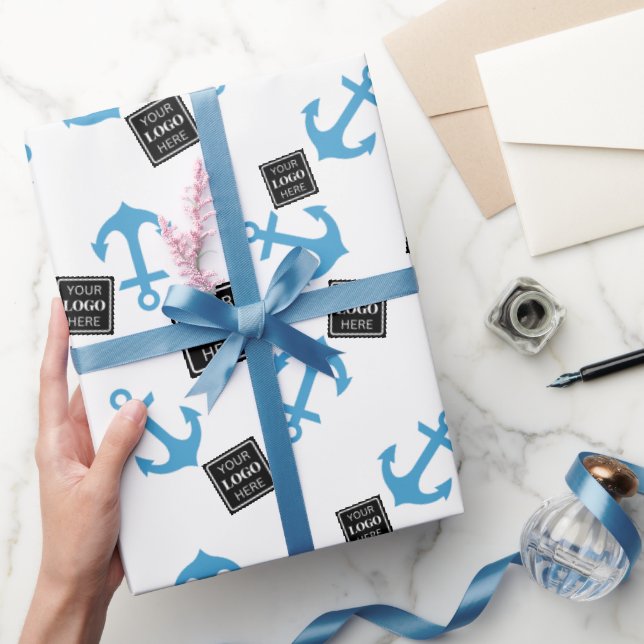 Blue Anchor & Boat Business Logo  Wrapping Paper (Gifting)